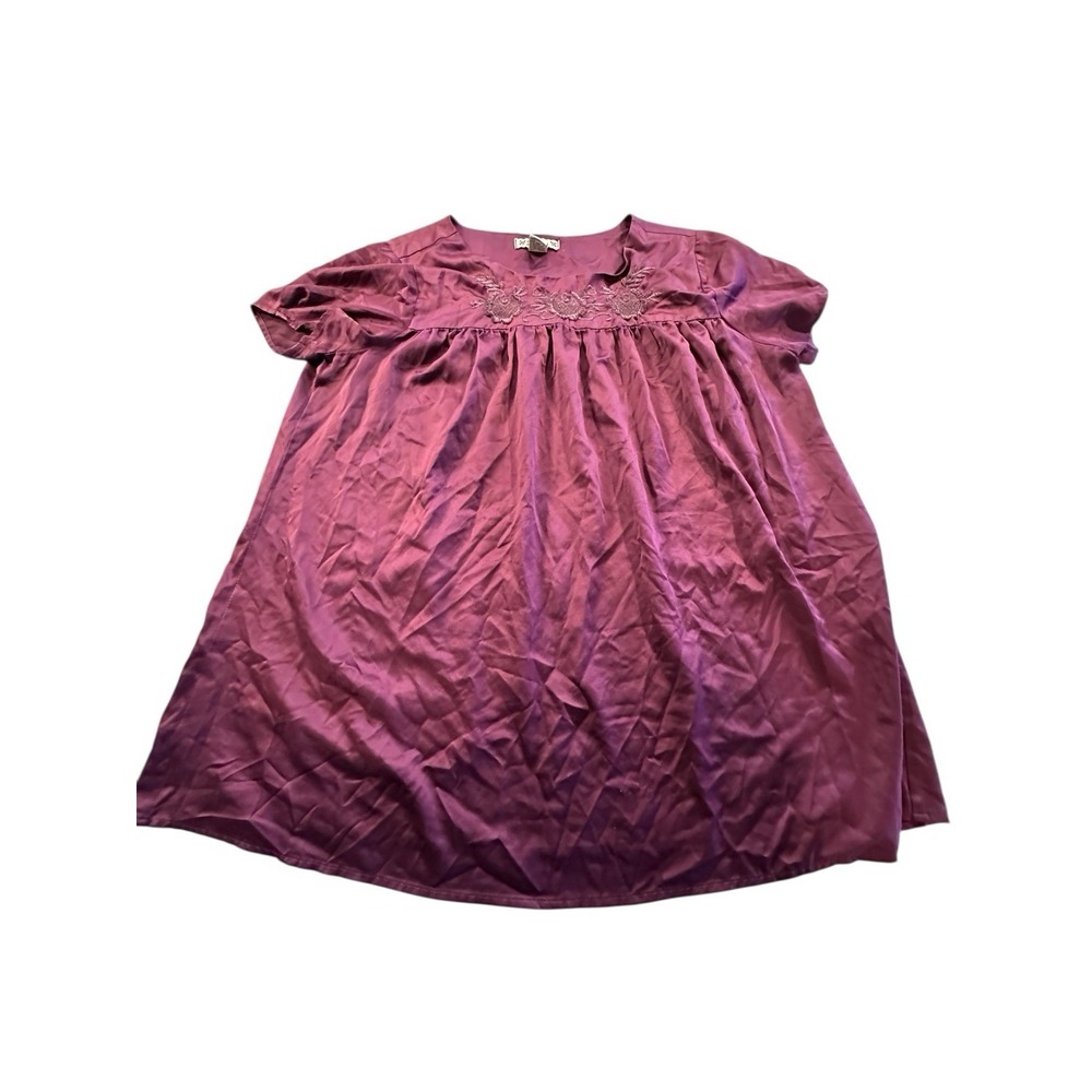 Forever 21‎ Blouse Purple/ Plum Peasant Cottage Short Sleeve Embroidered Size L